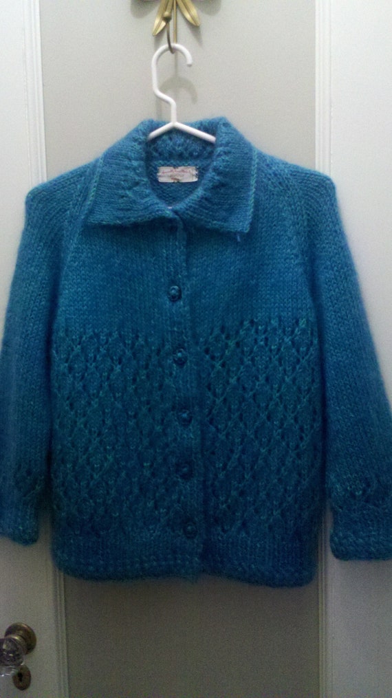 Women's Handmade Wool / Mohair Blue Cardigan Sweat