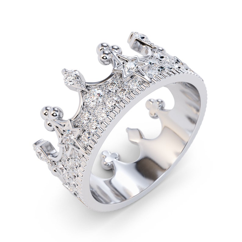 Diamond Eternity Crown Ring / Solid 14k White Gold / Eternity | Etsy