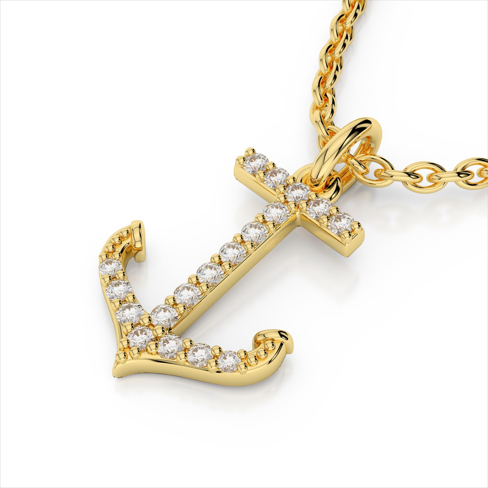 Diamond Anchor Pendant / Anchor Necklace / 14k Solid Gold Etsy