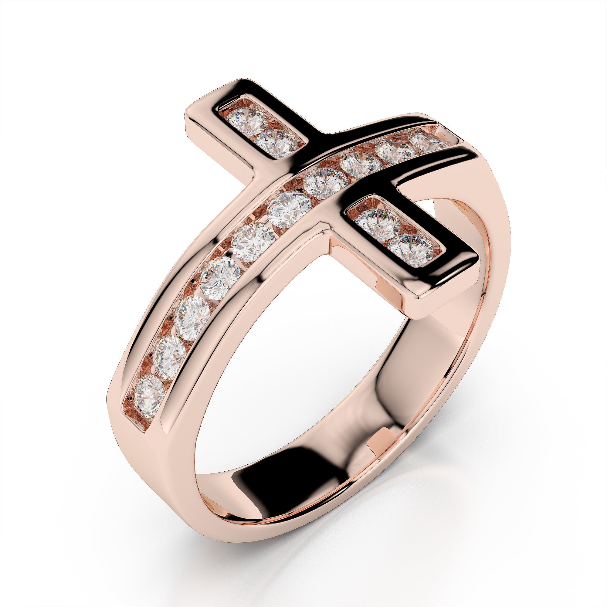Channel Set 0.21ct Diamond Cross Ring / Christian Ring / Solid Etsy