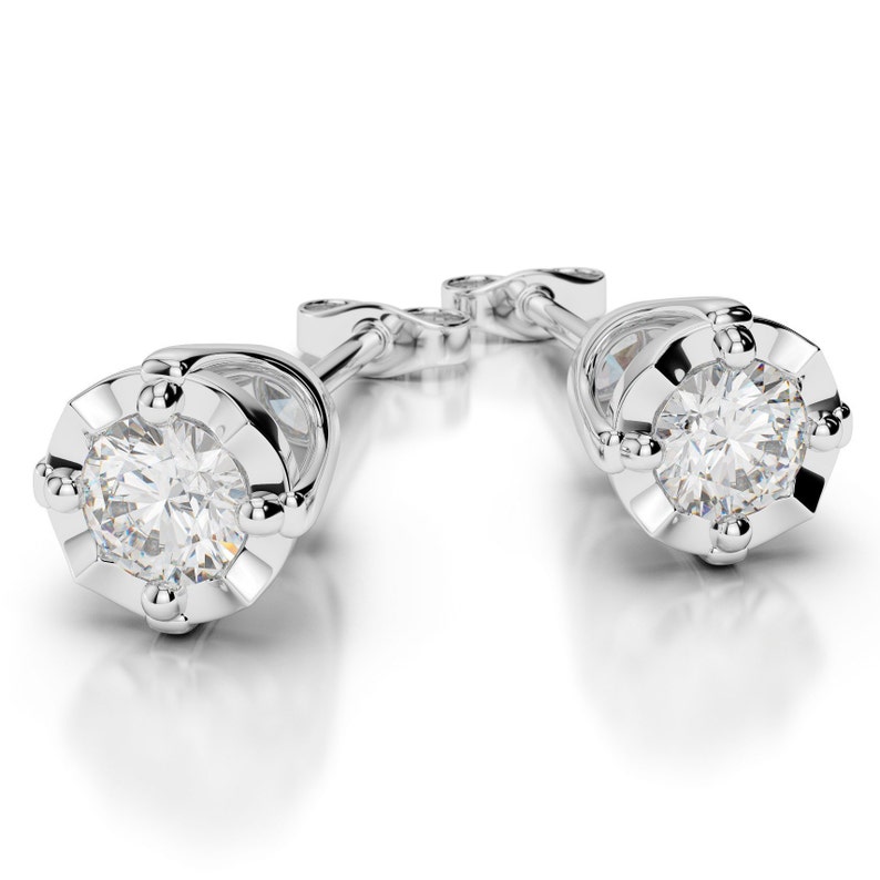 Diamond Miracle Stud Earrings SI1 Natural Diamonds 14k Solid White Gold Diamond Blossom Vintage Jewelry 0.05ct Total to 0.75ct