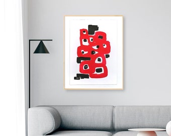 Red watercolor painting. Abstract art. One-of-a-kind. Ready to be shipped.