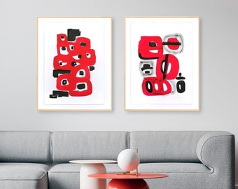 Red watercolor paintings gallery set of 2. One-of-a-kind original art. Ready to be shipped.