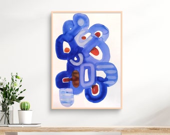 Original watercolor painting. Blue abstract art inspired by water. One-of-a-kind. Hand-painted for you.