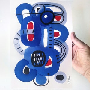 Blaue Aquarellmalerei. Originalkunst. Einzelstück. Versandfertig.