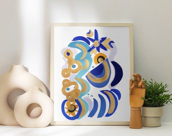 Original watercolor painting. Blue painting abstract. &quot;Night on the beach&quot;. Ready to be shipped.