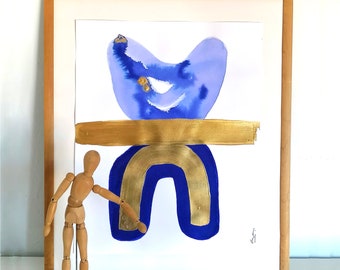 Cobalt blue painting. "Blue balance". Original watercolor painting one-of-a-kind. Ready to be shipped.