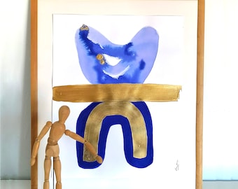 Cobalt blue painting. "Blue balance". Original watercolor painting one-of-a-kind. Ready to be shipped.