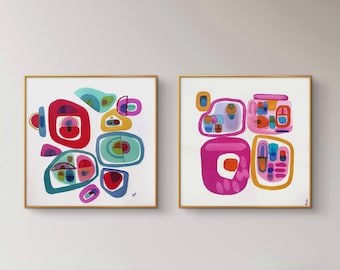 Colorful abstract home decor Gallery set of 2 original watercolor paintings. Ready to be shipped.