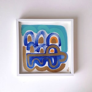 Arte originale incorniciata. Pittura astratta di paesaggio marino. "Onde". Pronto per essere spedito.