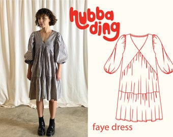 V neck puffy sleeve dress sewing pattern