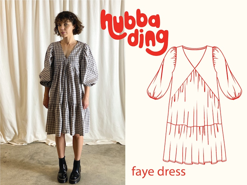 V neck puffy sleeve dress sewing pattern 