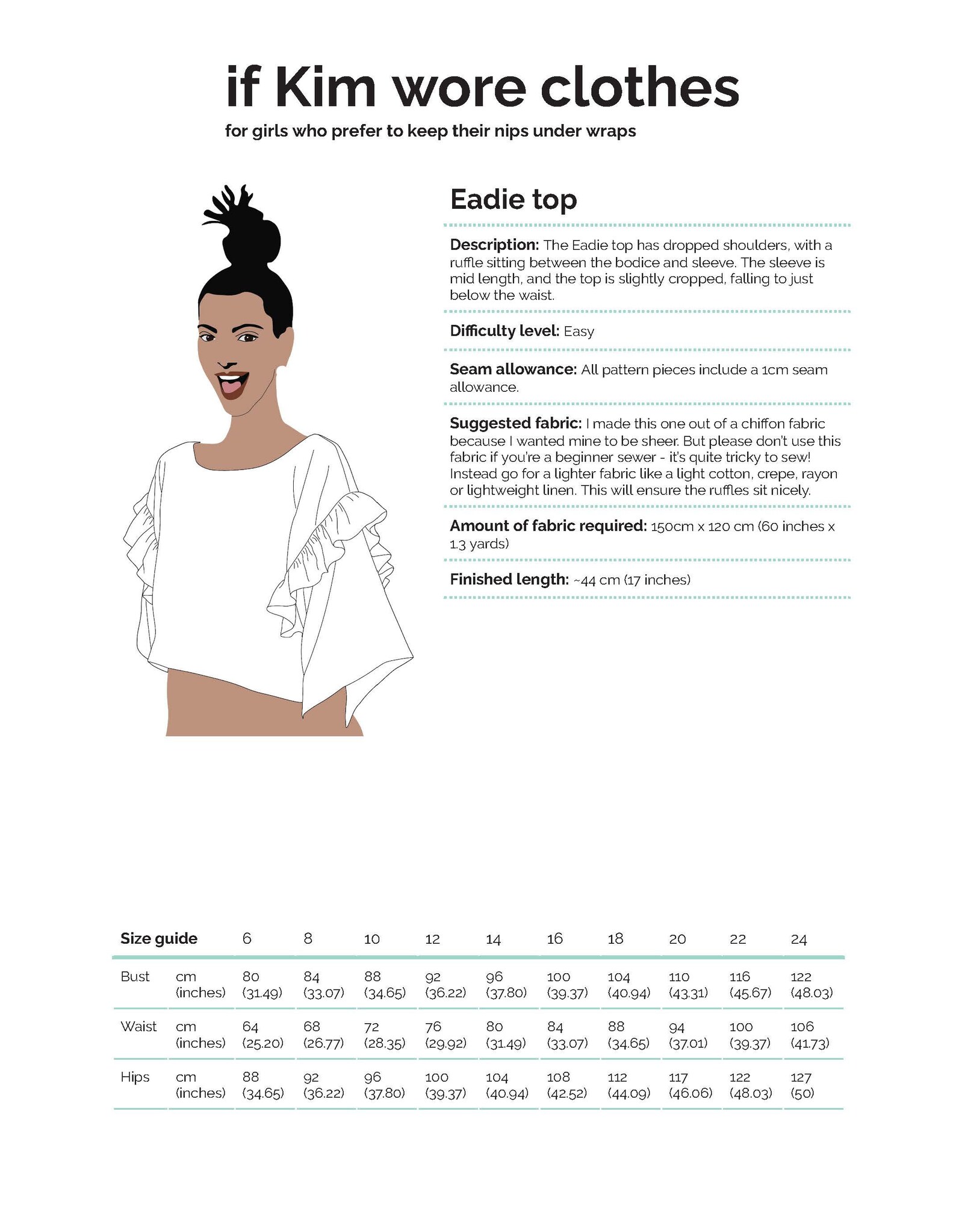 Drop shoulder ruffle sleeve top sewing pattern | Etsy