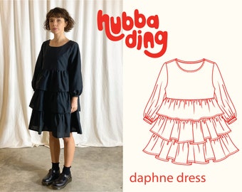 Tiered ruffle skirt long sleeve dress sewing pattern