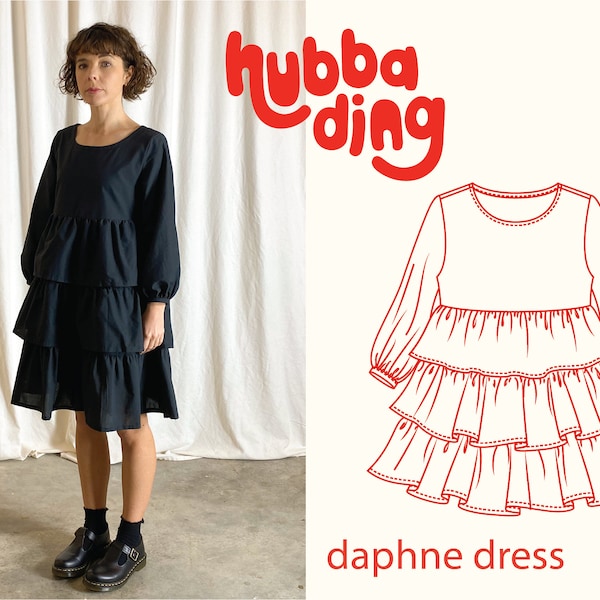 Tiered ruffle skirt long sleeve dress sewing pattern