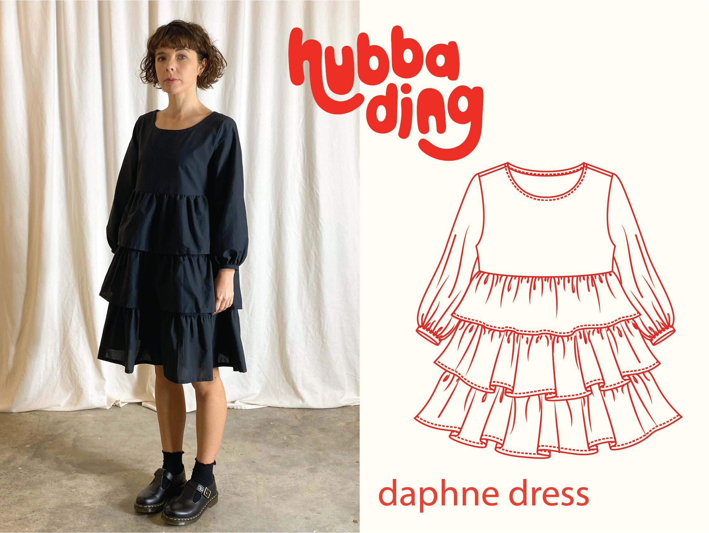 Tiered Ruffle Skirt Long Sleeve Dress Sewing Pattern (Download Now