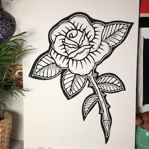 Rose wood cut print