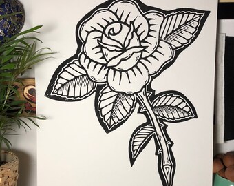 Rose wood cut print