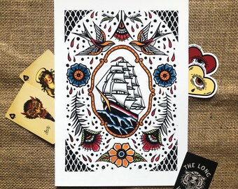 Original Giclée Kunstdruck - Schiff, Schwalben