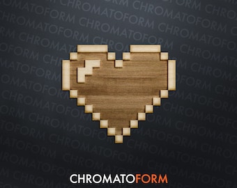 8 Bit Pixel Heart Wooden Sticker - Laser engraved