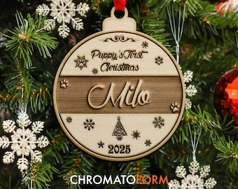 Welpen erste Weihnachtsverzierung - Personalisiert - Laser graviert