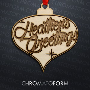 Retro Styled "Heathen's Greetings" Ornament - Mid Century Modern - Laser engraved