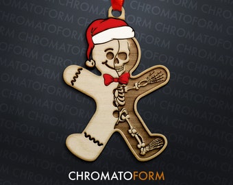 Gingerbread Skeleton Split Reveal Christmas Ornament - Laser engraved