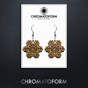 Snowflake, Winter Snowflake, Christmas Dangly Hanging Wood Earrings - Laser engraved