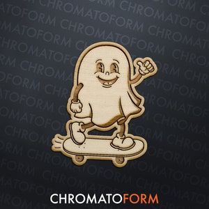 Skateboard Ghost Retro Vintage Wooden Sticker - Laser engraved