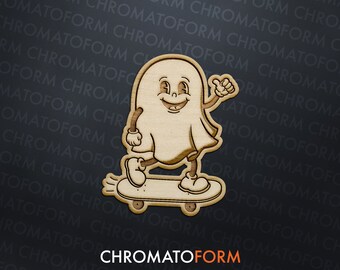 Skateboard Ghost Retro Vintage Wooden Sticker - Laser engraved