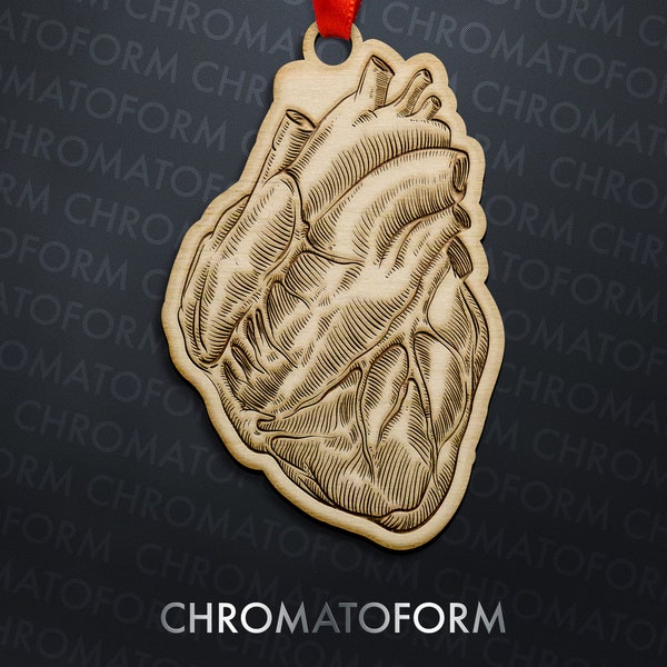 Anatomical Human Heart Christmas Ornament - Laser engraved