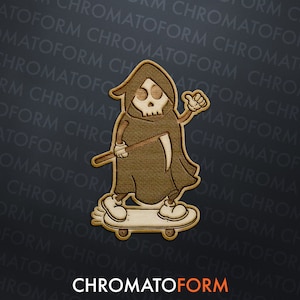 Skateboard Grim Reaper Retro Vintage Wooden Sticker - Laser engraved
