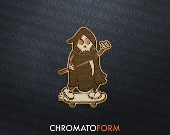 Skateboard Grim Reaper Retro Vintage Wooden Sticker - Laser engraved