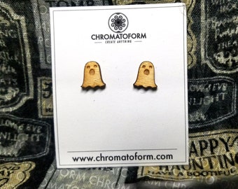 Ghost Stud Wood Earrings - Laser engraved