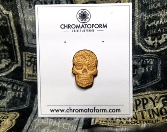 Sugar Skull Wood Pin - Laser engraved