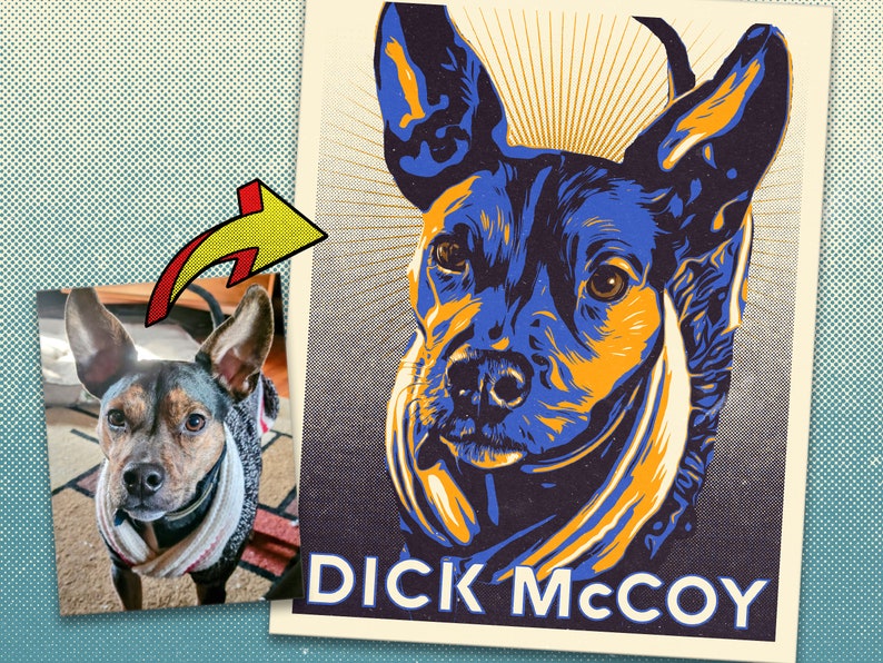 Pet Portrait Custom and Personalized Retro Comic Book Pop Art Style DIGITAL Printable Portrait image 2