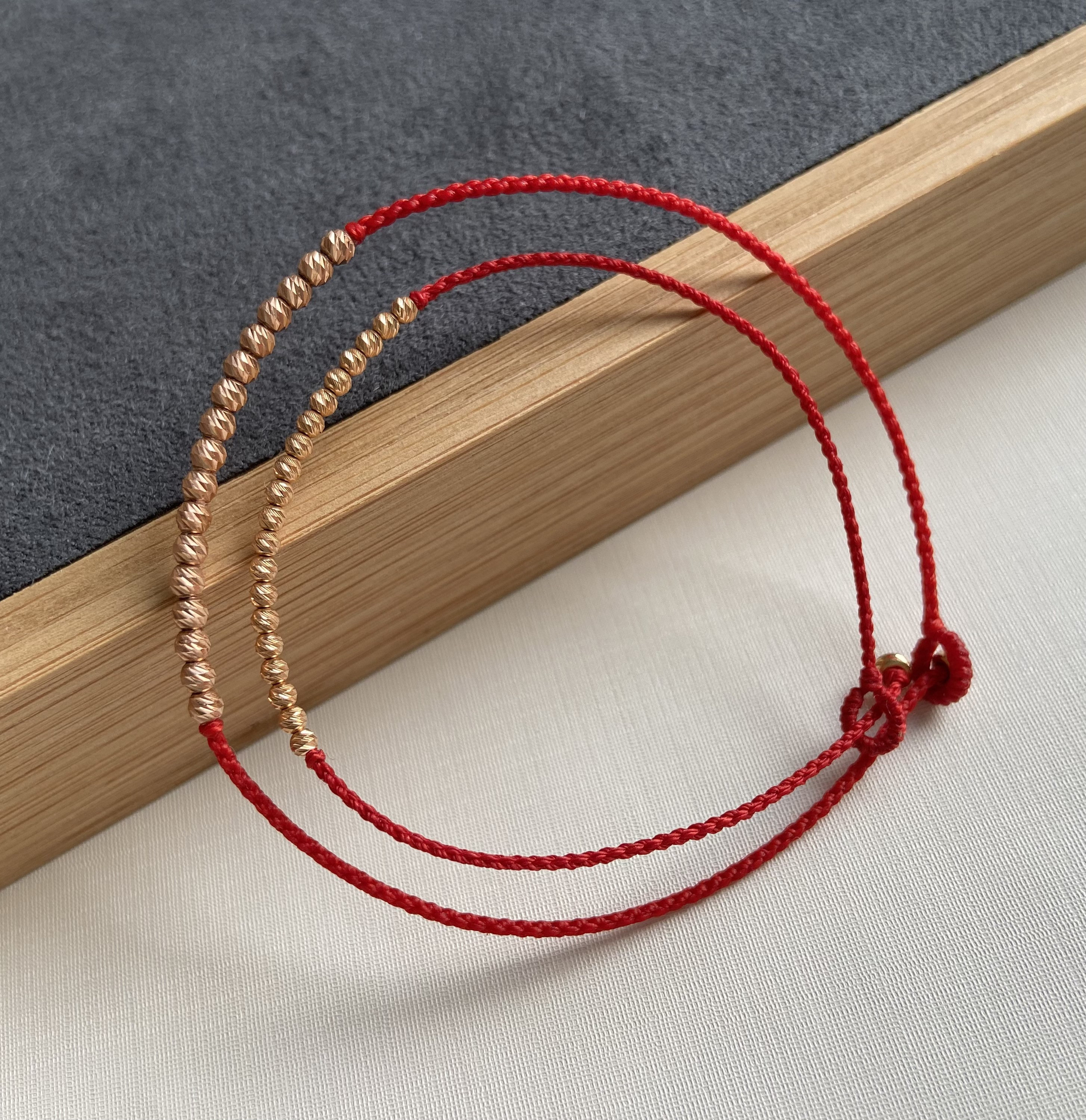 Red String Anklet/Bracelet Au750 18k Solid Gold Engraved Etsy