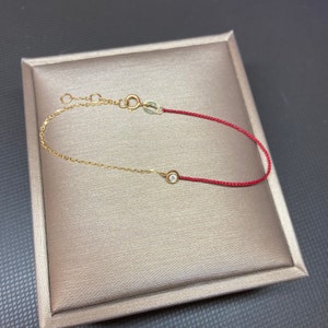 Lucky Red String Bracelet with 0.03 carat Diamond and 18k solid gold Chain | Ultra Thin Style