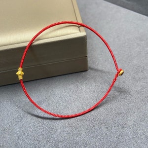 24k Pure Gold Dragonfly Eyes Fate Bracelet | Lucky Red String Bracelet Anklet | 24k Solid Gold Chinese Birth Year Jewelry | Couples Bracelet