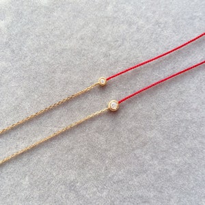 Lucky Red String Bracelet with 0.05 carat Diamond and 18k solid gold Chain | Ultra Thin Style
