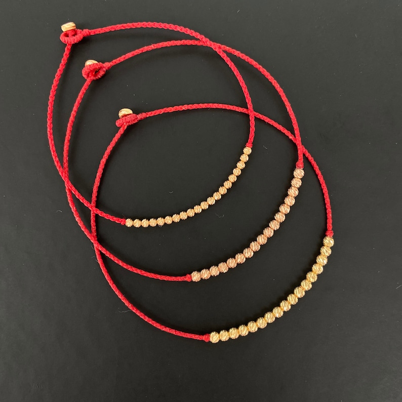 Red String Anklet/bracelet Au750 18k Solid Gold Engraved - Etsy