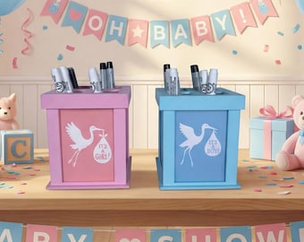 Newborn, Infant, Gender Reveal, Baby Shower - Desk Organizer Pen Holder Gift with 4 Photos