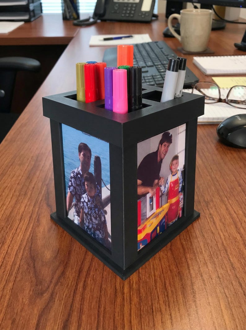 Desk Organizer Pen Caddy With 4 Personalized Photos - Gift image 2