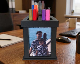 Desk Organizer Pen Caddy With 4 Personalized Photos - Gift