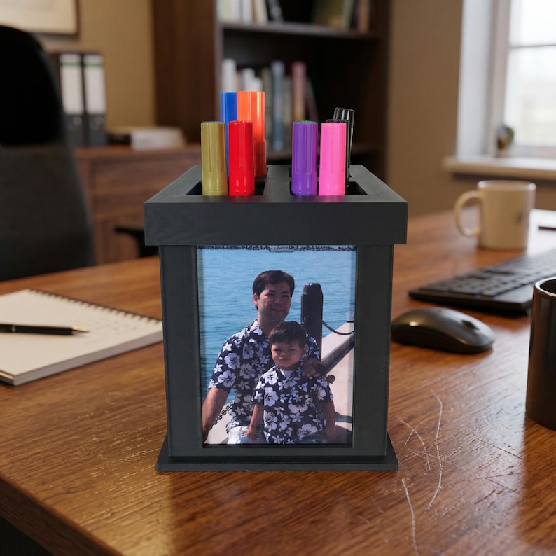 Desk Organizer Pen Caddy With 4 Personalized Photos - Gift image 1