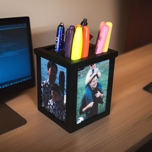 Desk Organizer Pen Caddy With 4 Personalized Photos - Gift