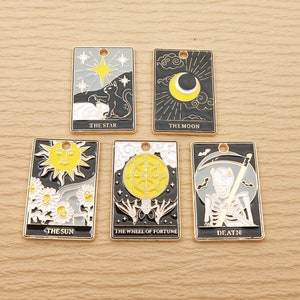 10PCS Sun Moon Star Skull Charm Enamel Necklace Pendant Earring Charm Bracelet Charm Jewelry Accessories Gold Plated