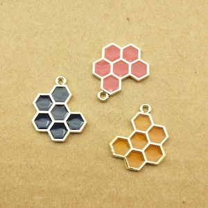Hexagon Jewel Charm Link Yellow Faceted Glass in 24k GOLD Plated Brass Setting Drop Gem Jewels 15mm Hexagon Bezel G018