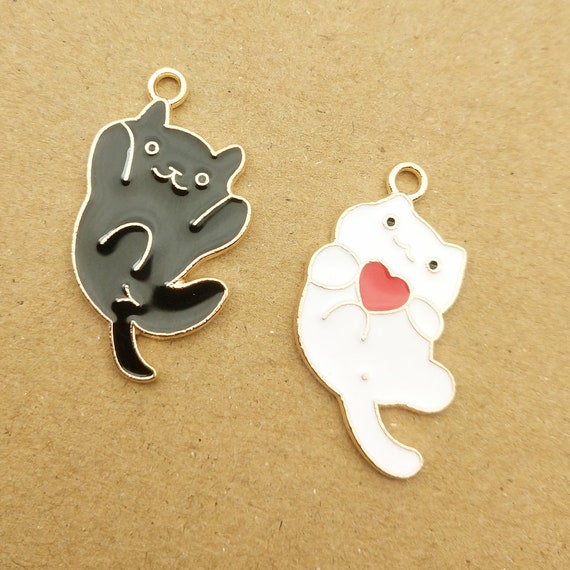 10Pcs Gold Plated Enamel Cat Charms Pendant for Jewelry Making