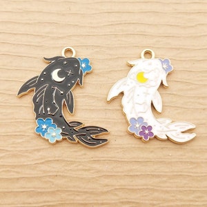 10PCS, 26*28mm, Moon Fish Charm Enamel Charm Necklace Charm Bracelet Charm Earring Pendant Jewelry Accessories Gold Plated